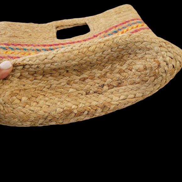 Handwoven Straw Tote Bag With Colorful Stripes Natural Fiber Eco-Friendly Boho S - Picture 3 of 4